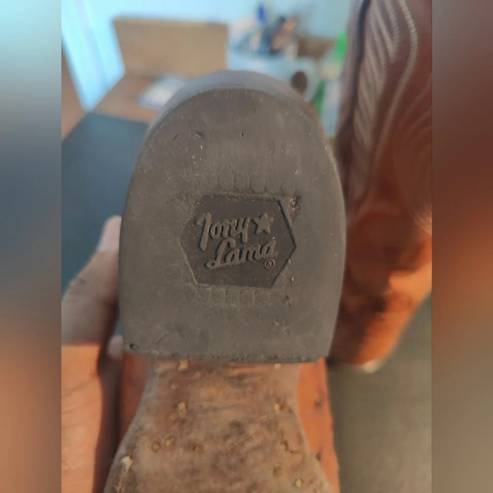 Tony Lama Men's Full Quilted Ostrich Cowboy Boots 9.5D Brown/Orange Color - Picture 3 of 7